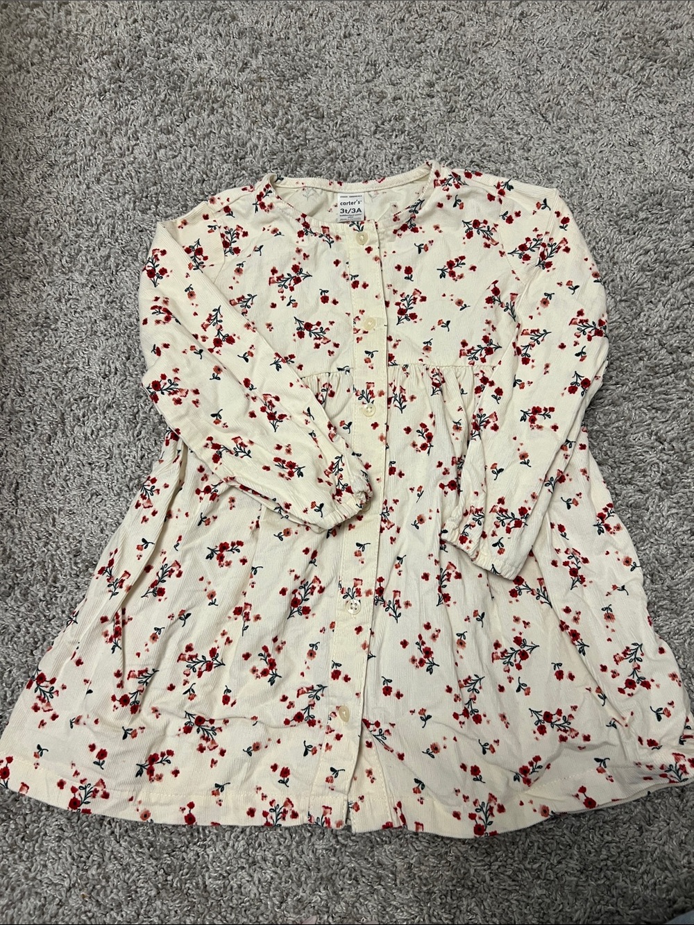 NWOT Carter's Cream Dress with Red Floral Print